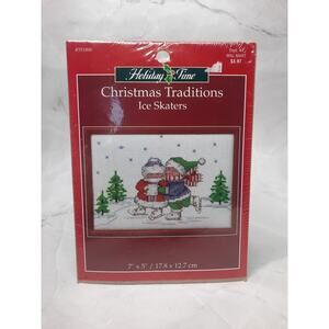 Leisure Arts Christmas Traditions Counted Cross Stitch Kit Ice Skaters 7x5